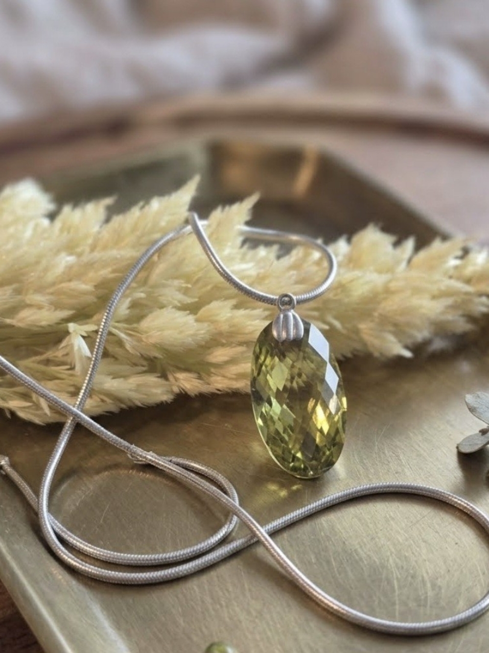 925 Sterling Silver Lemon Quartz Faceted Pendant Necklace